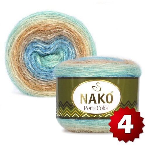 Пряжа Nako Peru Color -4 шт, бирюзовый-бежевый-голубой (32416), 310м/100г, 25% альпака, 25% шерсть, 50% акрил /нако перу колор/ к 101 набор для вязания крючком кукольной шапки и шарфика мишка d 8см
