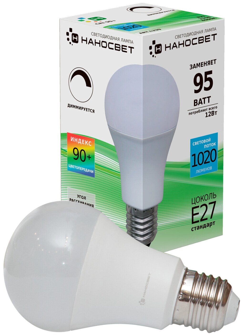 Светодиодная диммируемая лампа Наносвет LE-GLS-D-12/E27/940, 12Вт, E27, 240 градусов, 1020 лм, 4000К, Ra90, L239