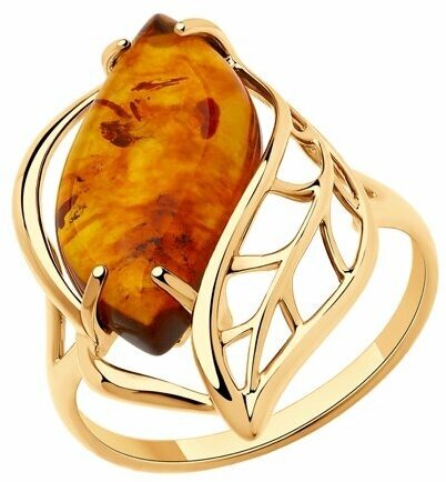 Кольцо Diamant online, красное золото, 585 проба, янтарь, размер 18.5, желтый