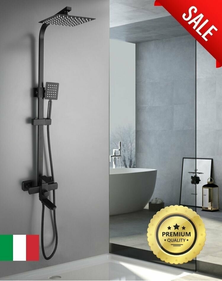 фото Душевой комплект черный, тропический душ 25 см, нержавеющая сталь