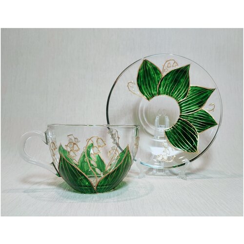 Кружка авторская, чашка с блюдцем с витражной росписью 