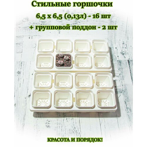 Стильные белые горшочки для суккулентов, кактусов, фиалок с поддоном 6,5*6,5 см 0,13л 16 штук