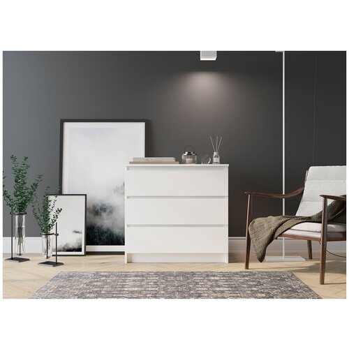 Комод белый для одежды на 3 ящика без ручек в спальню детскую комнату