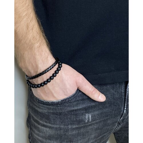 Плетеный браслет, экокожа, 1 шт., размер 22 см, черный