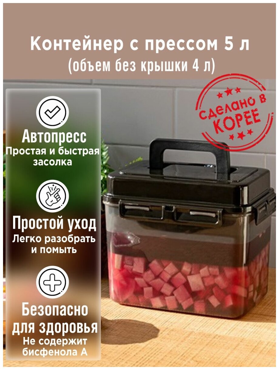 Контейнер с прессом для засолки SMART PRESS 5 л.