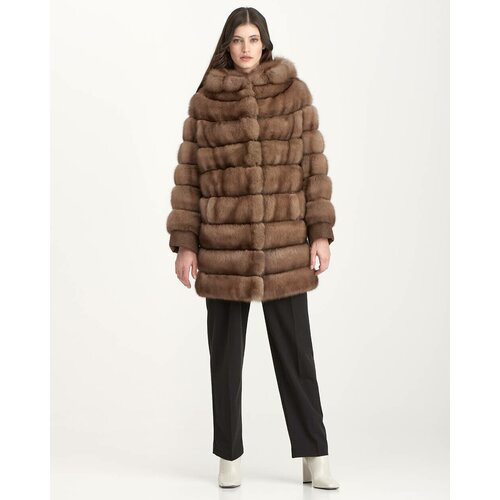 Пальто ANTONIO DIDONE, соболь, силуэт прямой, карманы, капюшон, размер 46, коричневый