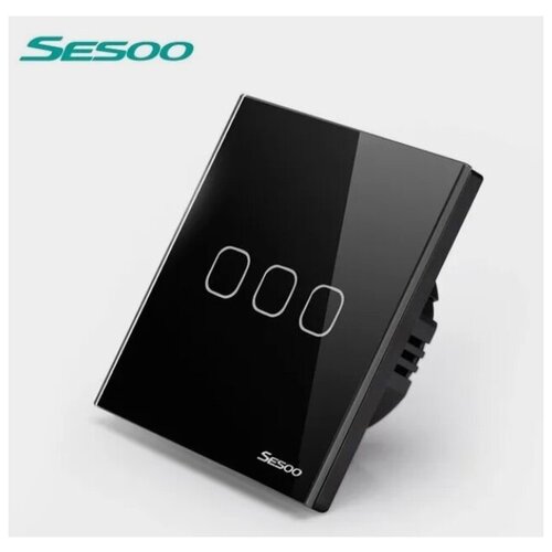Сенсорный выключатель Sesoo трехкнопочный, цвет , белый сенсорный выключатель sesoo двухкнопочный цвет черный