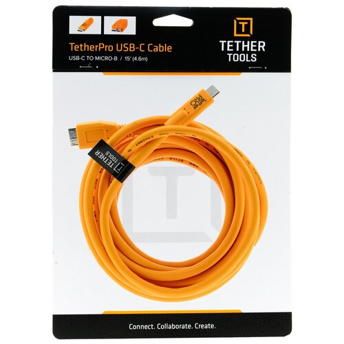 Кабель Tether Tools TetherPro USB-C to USB 3.0 Micro-B 4.6m Orange кабель usb 3 1 тип c usb 3 0 тип b micro qed qe8201 connect usb c to micro b 0 15m