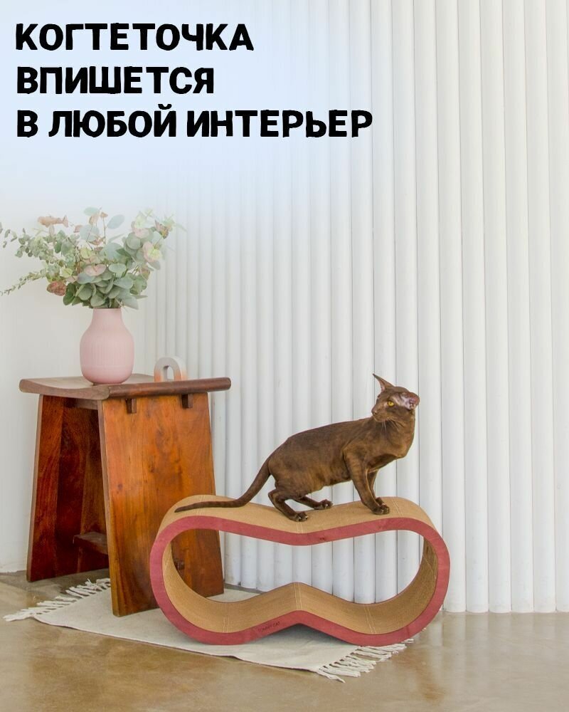 Когтеточка из картона для кошек с деревянным ободком Tommy Cat Слэш махагон - фотография № 3