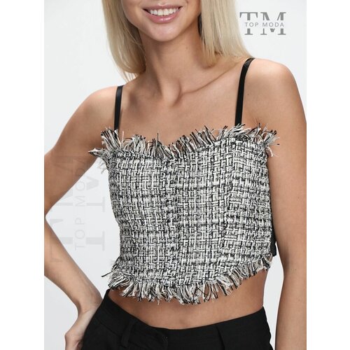 Топ  Top Moda, прилегающий силуэт, V-образный вырез,  размер 40-46, серый, голубой