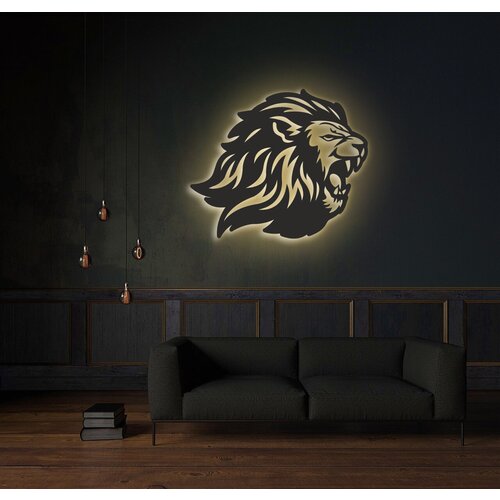 Декоративное панно на стену с жёлтой подсветкой 60х50