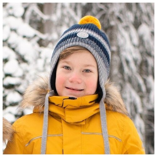 Зимняя шапка на завязках для мальчика котофей 07711390-41 размер 50-52