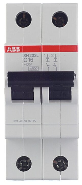 Автоматический выключатель ABB 2п C SH202L 4.5кА 16А 2CDS242001R0164 - фотография № 1