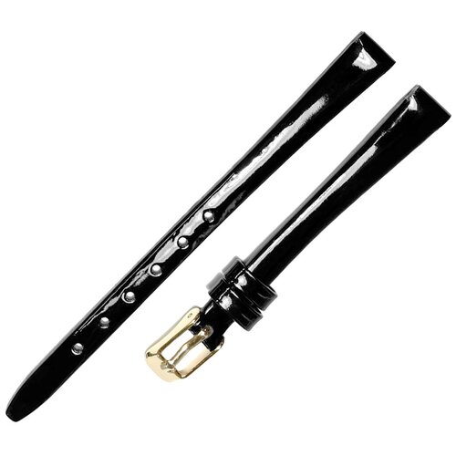 фото Ремешок 0803-02 (чер) лак черный кожаный ремень 8 мм лаковый для часов наручных из кожи натуральной лакированный женский ardi