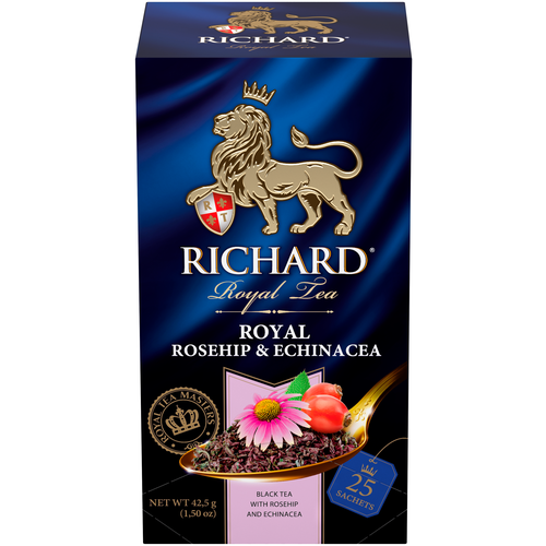 Черный чай Richard Royal Rosehip & Echinacea, в пакетиках, эхинацея, шиповник, лемонграсс, смородина, 42.5 г, 25 пак.