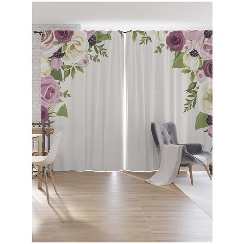 фото Шторы под лён ambesonne "арка цветов", серия oxford delux, 340х265 см joyarty