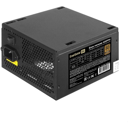 блок питания 450w exegate 80 plus® 450pph lt atx apfc кпд 82% 80 plus 12cm fan 24pin 4 4 pin pcie 5xsata 3xide rtl black Блок питания EXEGATE 80 PLUS® Bronze 400PPH-OEM (ATX, APFC, КПД 88% (80 PLUS Bronze), 12cm fan, 20+4pin, 4+4pin, 2xPCI-E, 5xSATA, 3xIDE, Box