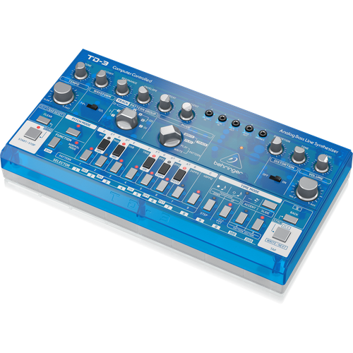 аналоговый басовый синтезатор behringer td 3 mo am Behringer TD-3-BB басовый синтезатор, встроенный дисторшн, VCO, VCF, VCA, 16-шаговый секвенсор, 16 голосов. Голубой