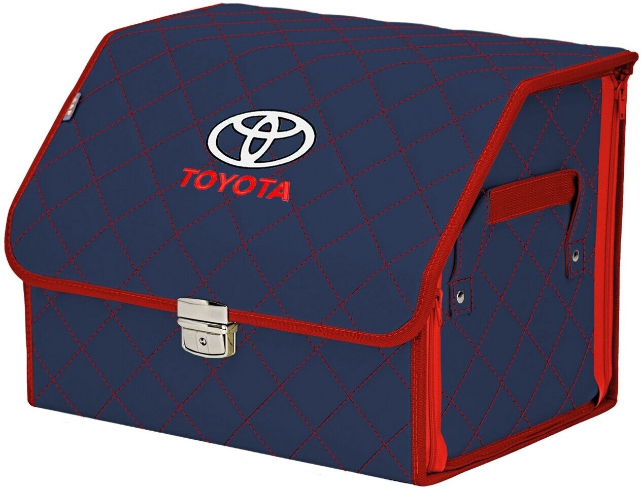 Органайзер-саквояж в багажник "Союз Премиум" (размер M). Цвет: синий с красной прострочкой Ромб и вышивкой Toyota (Тойота).