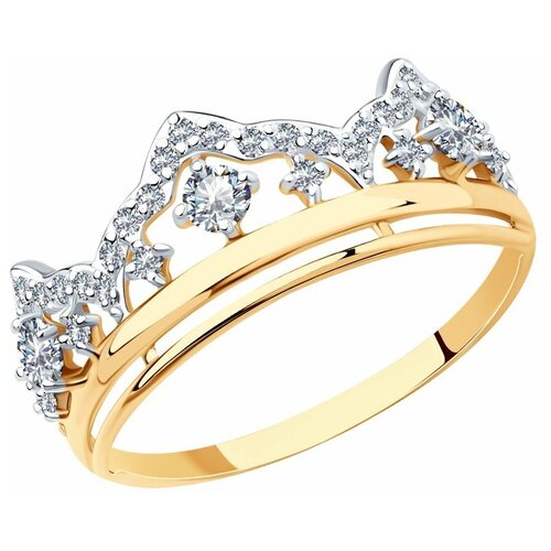 Кольцо SOKOLOV, красное золото, 585 проба, родирование, фианит, размер 17.5, бесцветный широкое кольцо из золота с фианитами в виде цветка