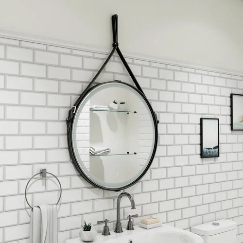 Зеркало круглое CONTINENT Millenium 65, с подсветкой, черный ремень