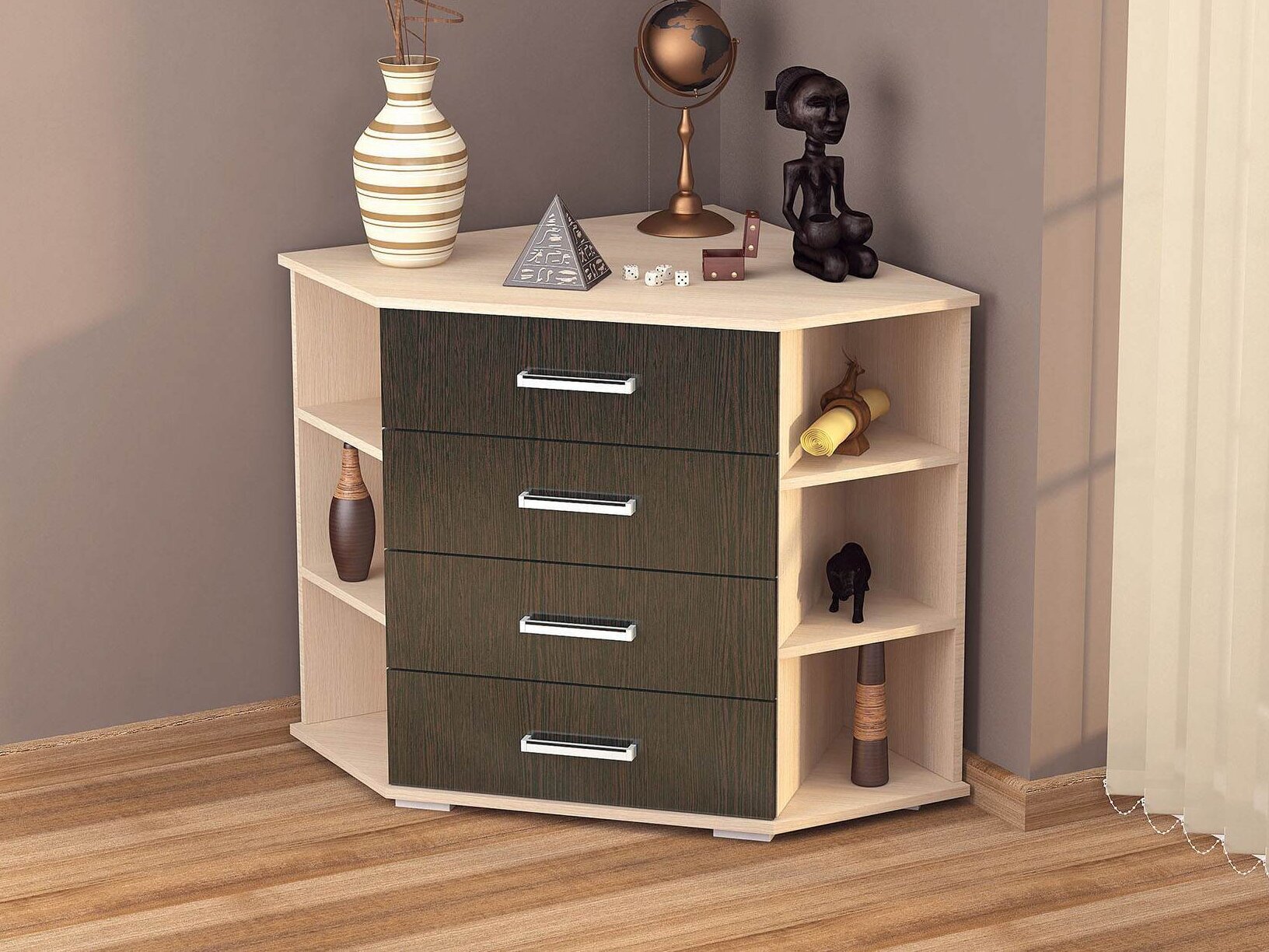 Комод угловой Катрин 7 (770*790*770) цвет Дуб молочный/венге