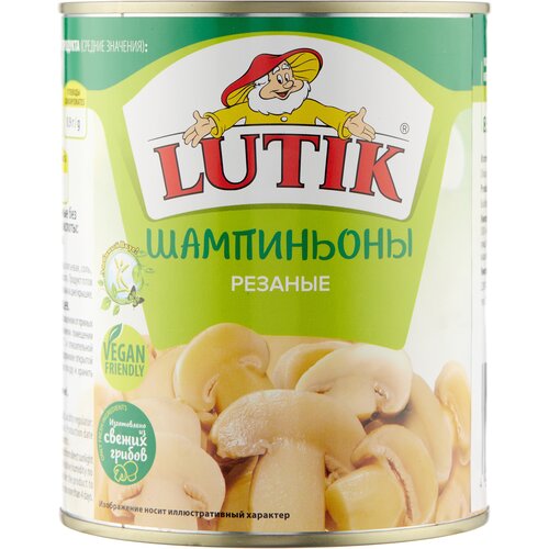 Шампиньоны резаные LUTIK консервированные, 850мл