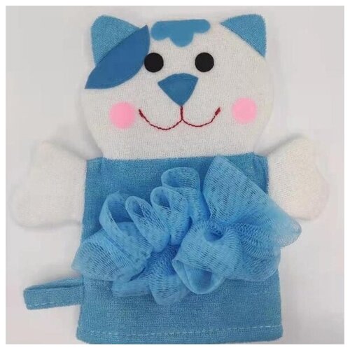 Мочалка-варежка для тела детская «Water Magic - Котёнок Грей», цвет голубой, 21*22 см (ZIP пакет)