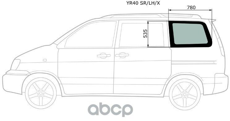 Стекло Кузова Боковое (Не Опускное) (Слева/ Цвет Зеленый) Toyota Lite Ace 96-07 / Lite Ace Noah 96-0 XYG арт. YR40 SR/LH/X