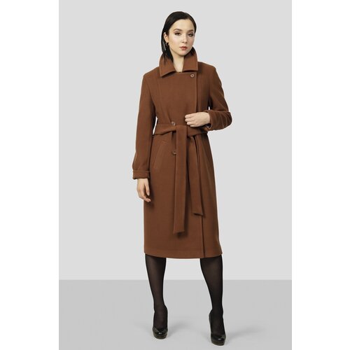 Пальто-халат  MARGO демисезонное, шерсть, силуэт прямой, средней длины, размер 38/170, коричневый