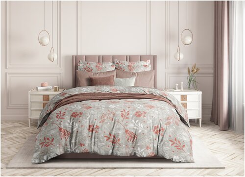 Комплект постельного белья Guten Morgen Marsela 971, 2-спальное с европростыней, поплин, розовый