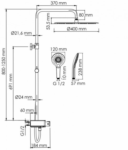 Душевой комплект с термостатическим смесителем, хром, WasserKRAFT A113.117.101. CH Thermo