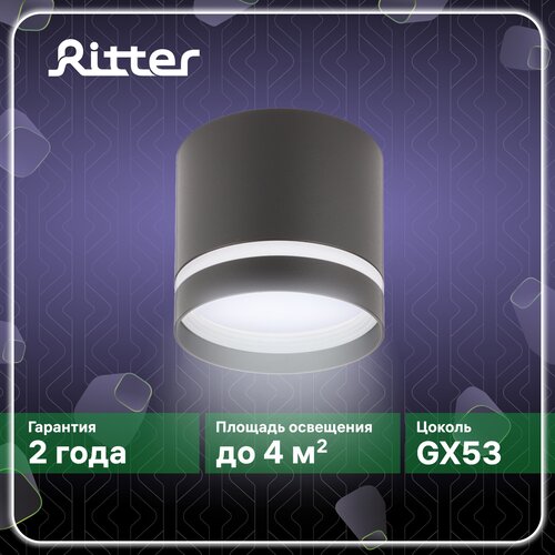 Светильник накладной Arton, цилиндр, 85х80мм, GX53, алюминий, черный, настенно-потолочный светильник для гостиной, кухни, спальни, Ritter, 59943 2