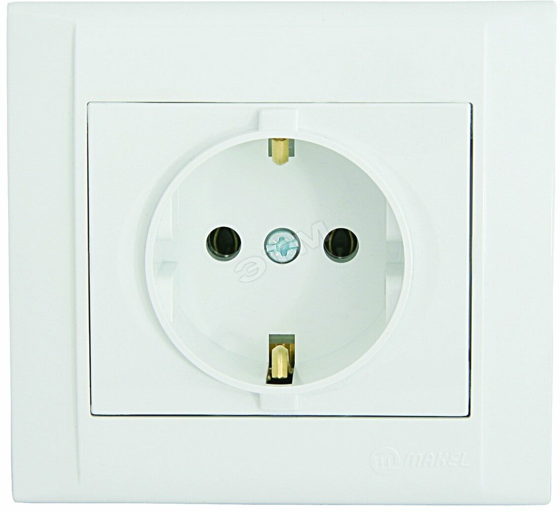 фото Розетка скрытая с заземлением 250в 16а белая Makel Defne, 42001008