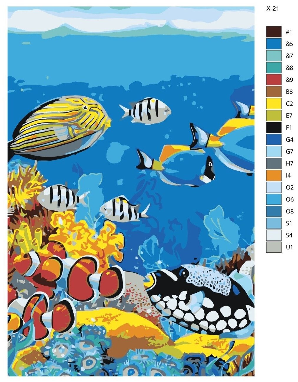 Картина по номерам X-21 "Подводный мир. Рыбы" 40х60