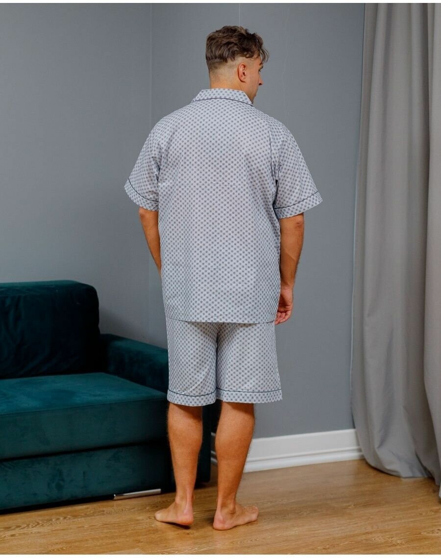 Пижама мужская с шортами и рубашкой на пуговицах хлопок_размер48 - фотография № 7