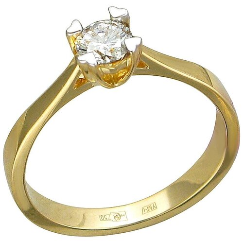 Кольцо помолвочное Эстет, желтое золото, 750 проба, бриллиант, размер 17.5