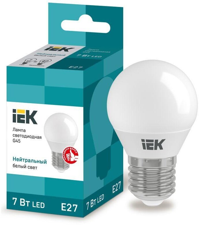 Лампа светодиодная ECO G45 7Вт шар 4000К бел. E27 630лм 230-240В, IEK LLE-G45-7-230-40-E27 (1 шт.)