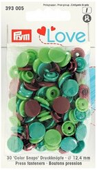 Коллекция "Love" - Кнопки "Color Snaps", диаметр 12,4мм, зеленый/коричневый/светло-зеленый, 30шт в у