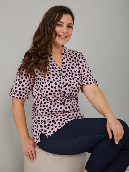 Блуза  Алтекс, повседневный стиль, полуприлегающий силуэт, короткий рукав, размер 60, розовый, синий