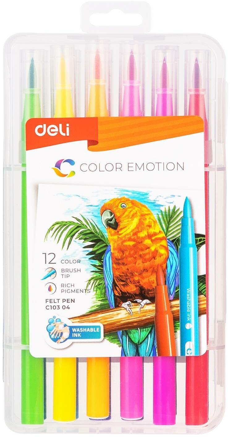Фломастеры Deli Color Emotion кисть смываемые 12цв. пластиковый пенал - фото №13
