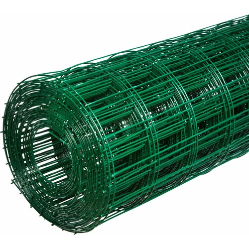 Сетка сварная оцинкованная, 1.5x15 м, ПВХ, цвет зелёный, используется в качестве ограждающей конструкции, для создания вольеров, теплиц и парников.