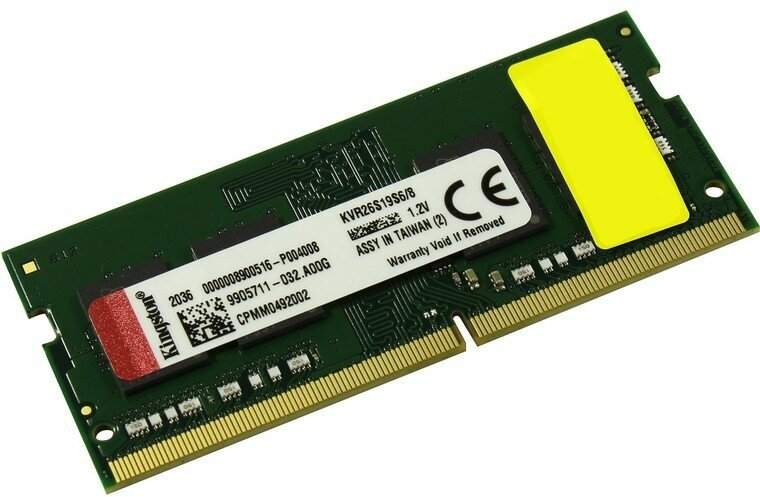 Память SODIMM DDR4 PC4-21300 Kingston KVR26S19S6/8, 8Гб, 1.2 В