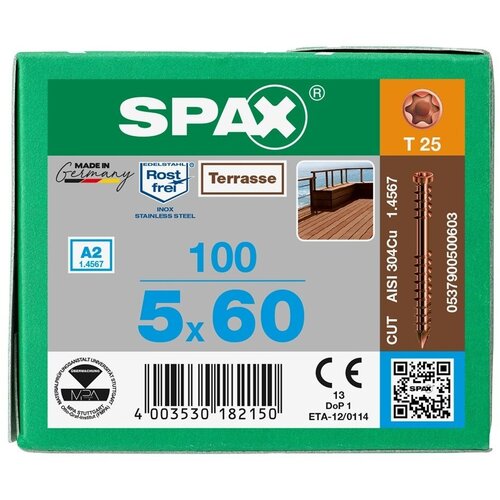 Шуруп Spax-D для террасной доски 5,0*60мм 0537900500603 A2 (100 шт), T-25
