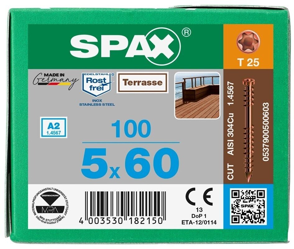 Шуруп Spax-D для террасной доски 5,0*60мм 0537900500603 A2 (100 шт), T-25