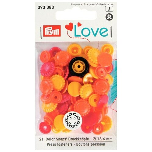 Кнопки Prym Кнопки непришивные Love Color Snaps цветок (393080, 393081) 21 шт., желтый/оранжевый/красный кнопки prym кнопки непришивные color snaps цветок 3934 14 мм 21 шт зеленое яблоко