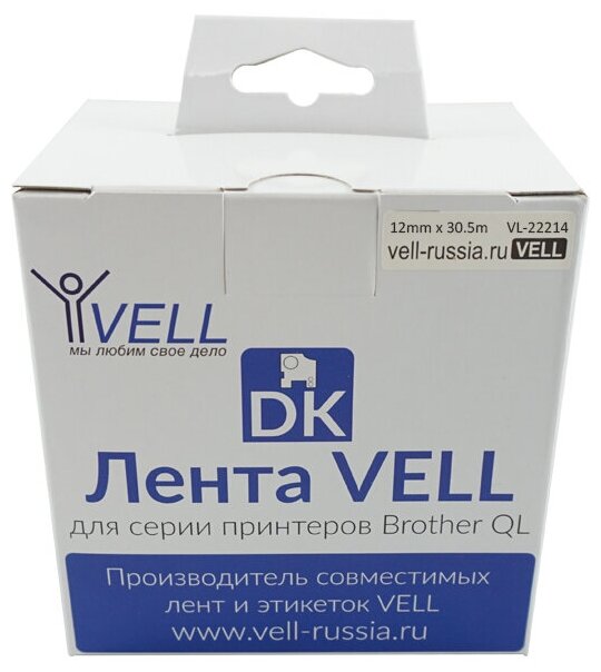 Лента Vell VL-B-DK 22214 (Brother DK22214), черная на белом, 12 мм х 30,5 м, для QL570/710W/720NW/800/810W/820NW {VL-22214}