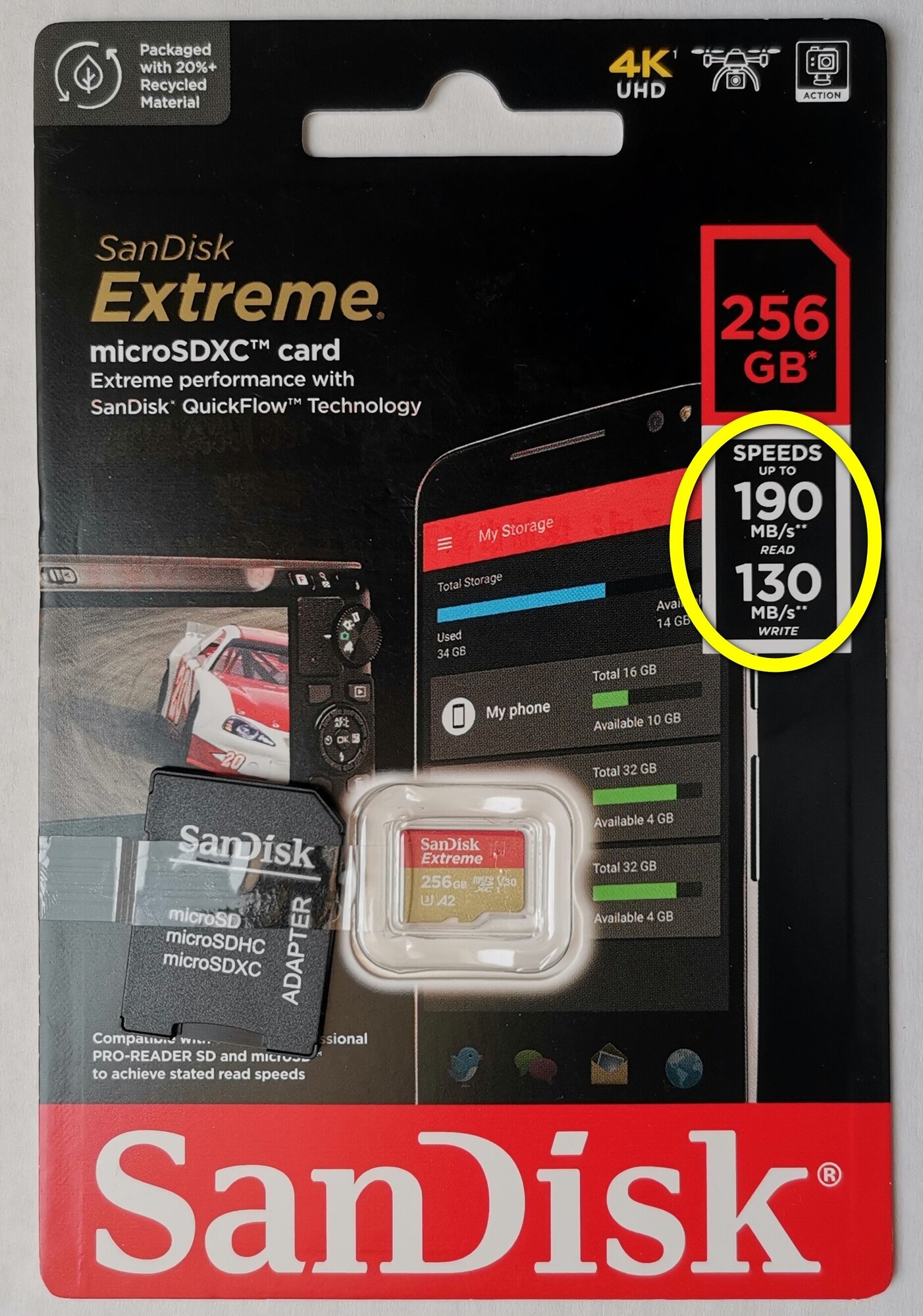 Флеш карта microSD 128GB SanDisk microSDXC Class 10 UHS-I A2 C10 V30 U3 Extreme for Action Cams and Drones (SD адаптер) SDSQXA1-128G-GN6AA - фото №11