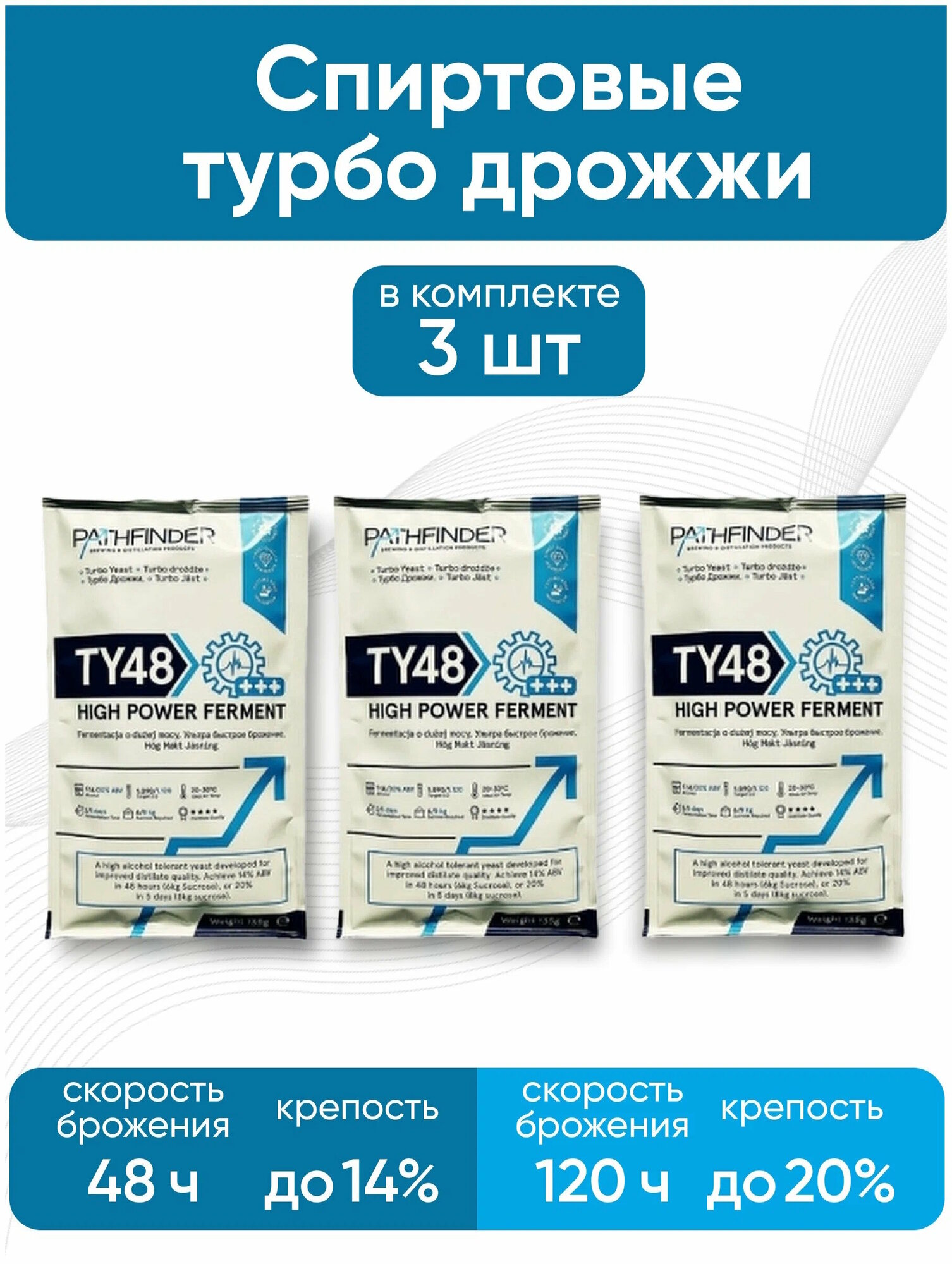 Спиртовые дрожжи Pathfinder 48 Turbo High Power Ferment, 135 г, 3шт