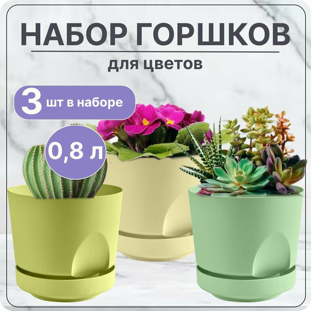 Кашпо для цветов маленькое 0.8 л Тренд Цв. Фисташка/Мята/Жёлтый для кактусов, суккулентов и фиалок